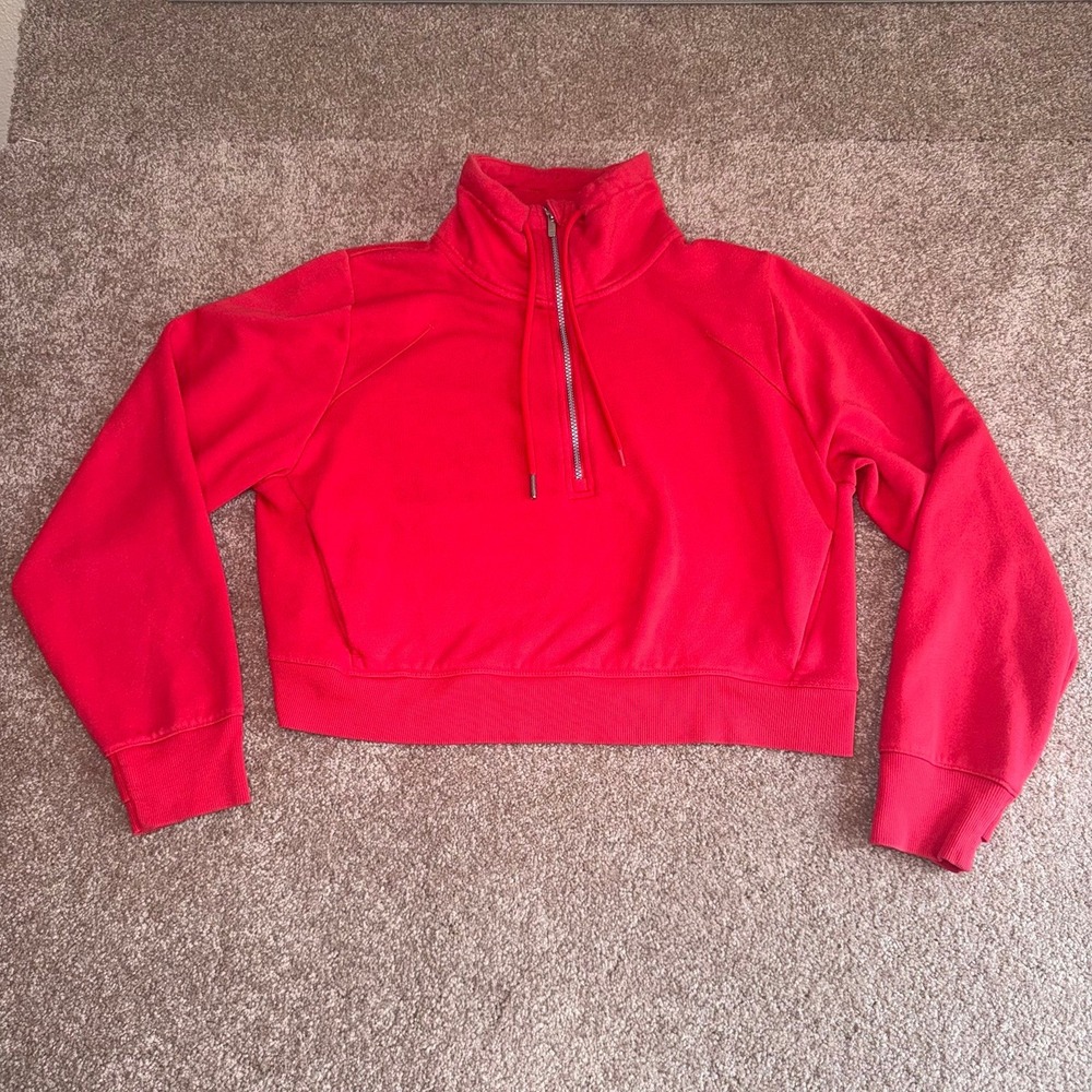 Target Brand Women's Bright Red Long Sleeve Quarter-Zip Pullover Sweatshirt - M - Picture 1 of 11